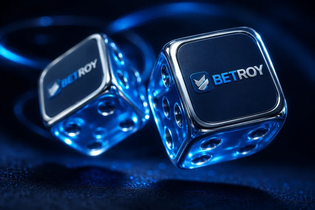 Betroy süper oran ve anlık oyunlar: krom ve mavi ikili casino zarı, yakın çekim