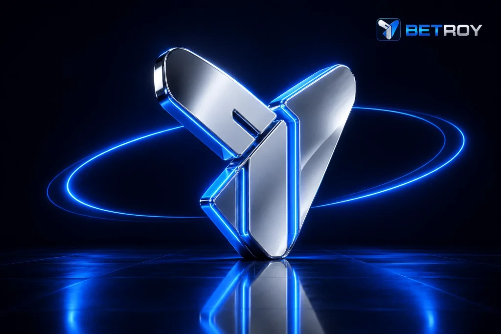 Betroy gizlilik politikası sayfasının görseli: neon ışıklı krom Betroy logo amblemi